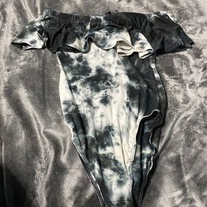 black and white tie dye body suit